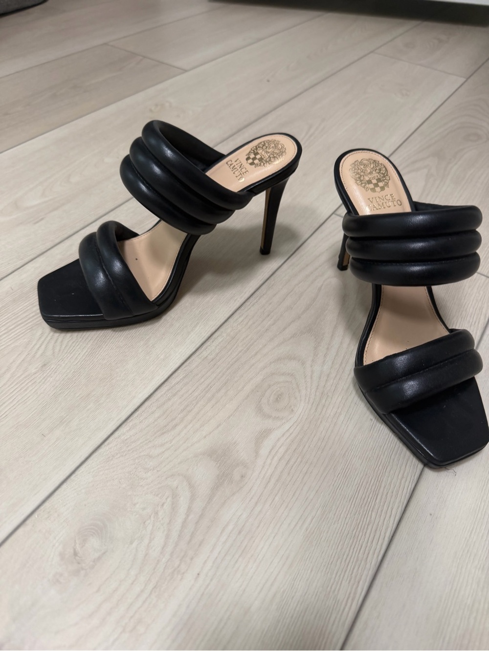 Vince Camuto Black Padded Mule Heeled Sandals